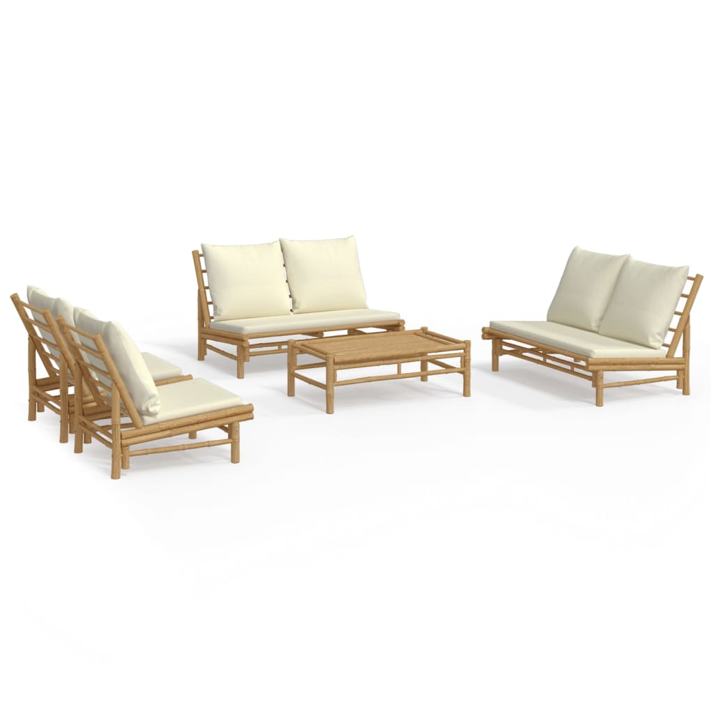Set Salotto da Giardino 5pz con Cuscini Bianco Crema in Bambù | homemem39