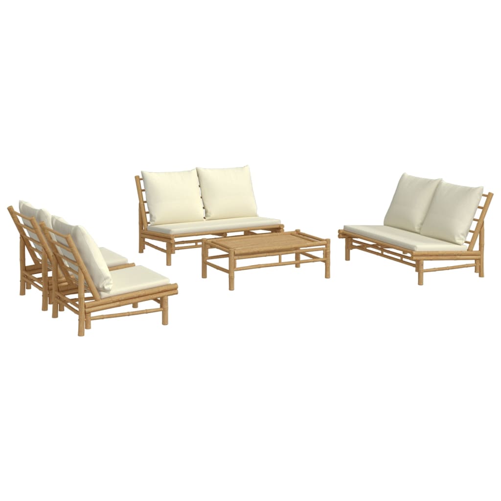 Set Salotto da Giardino 5pz con Cuscini Bianco Crema in Bambù | homemem39