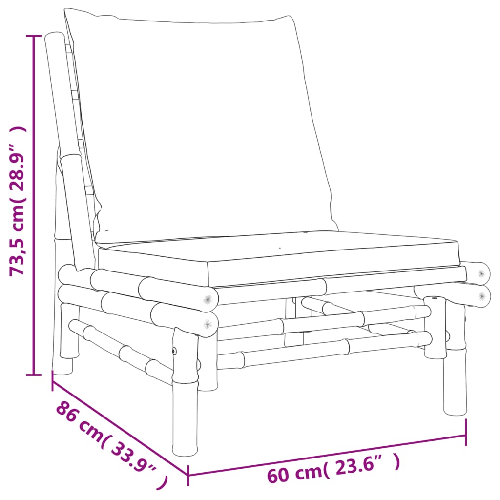 Set Salotto da Giardino 5pz con Cuscini Bianco Crema in Bambù | homemem39
