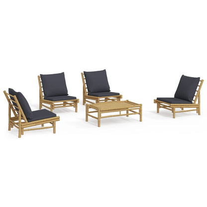 Set Salotto da Giardino 5pz con Cuscini Grigio Scuro Bambù | homemem39