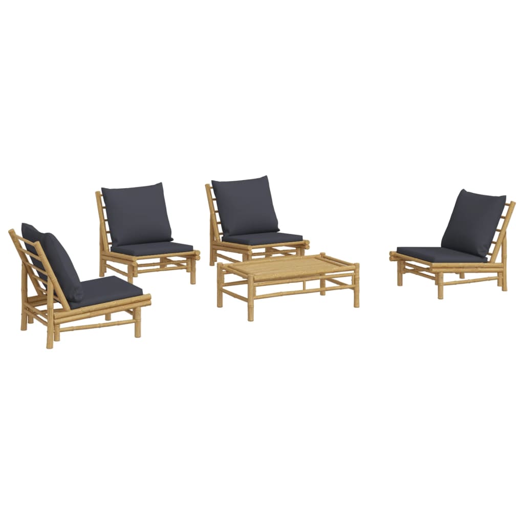 Set Salotto da Giardino 5pz con Cuscini Grigio Scuro Bambù | homemem39