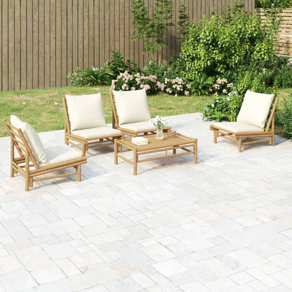 Set Salotto da Giardino 5pz con Cuscini Bianco Crema in Bambù | homemem39