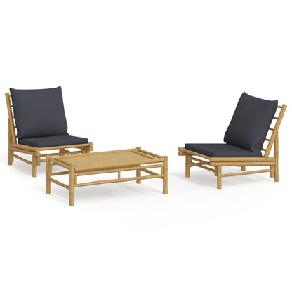 Set Salotto da Giardino 3pz con Cuscini Grigio Scuro Bambù | homemem39