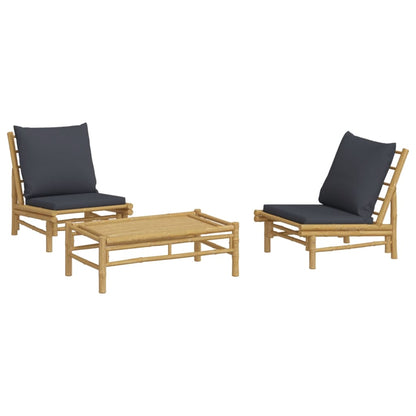 Set Salotto da Giardino 3pz con Cuscini Grigio Scuro Bambù | homemem39
