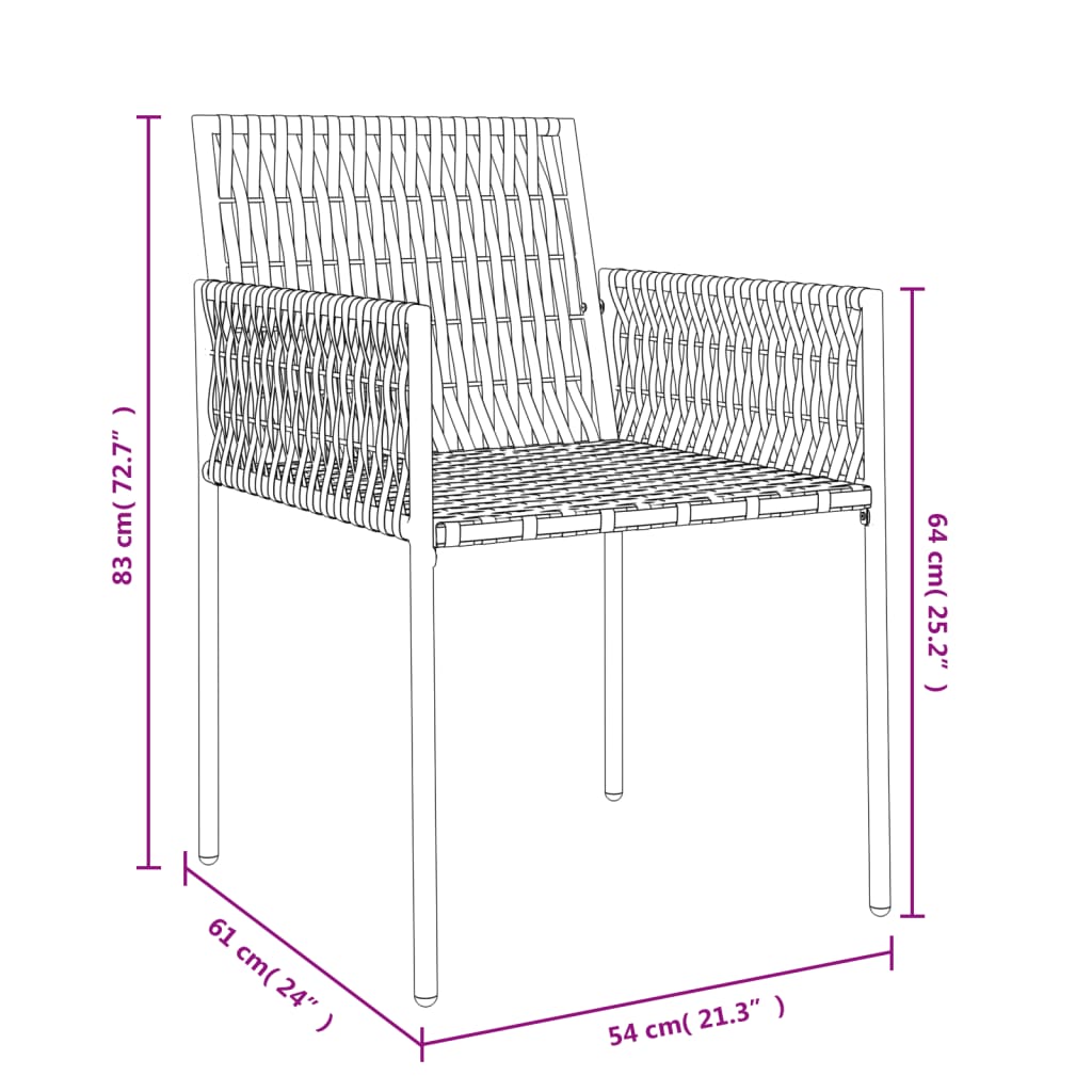 Sedie da Giardino con Cuscini 2pz Nere 54x61x83cm in Polyrattan | homemem39