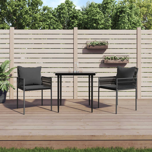 Sedie da Giardino con Cuscini 2pz Nere 54x61x83cm in Polyrattan | homemem39