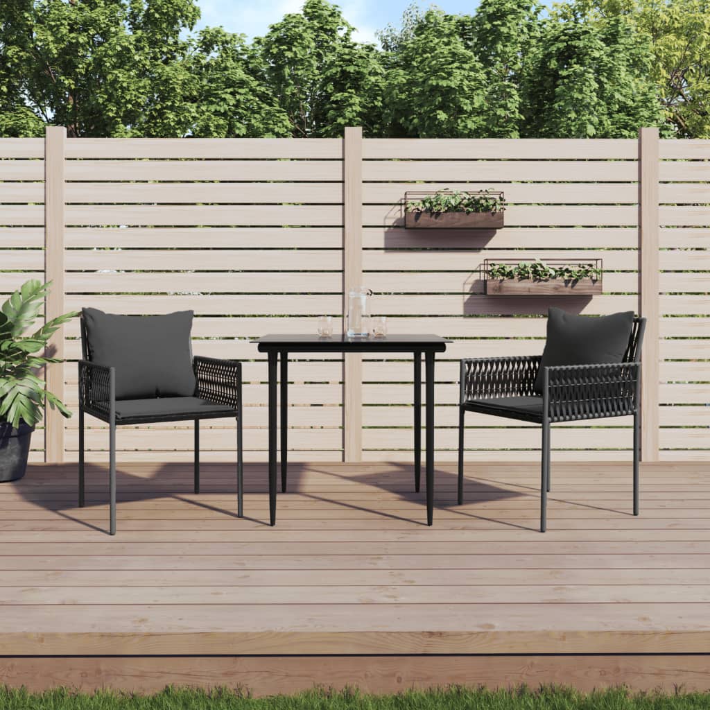 Sedie da Giardino con Cuscini 2pz Nere 54x61x83cm in Polyrattan - homemem39