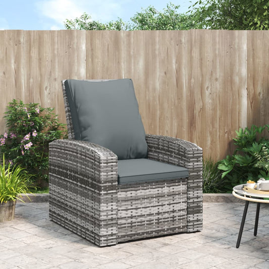 Poltrona Reclinabile da Giardino con Cuscini Polyrattan Grigia - homemem39