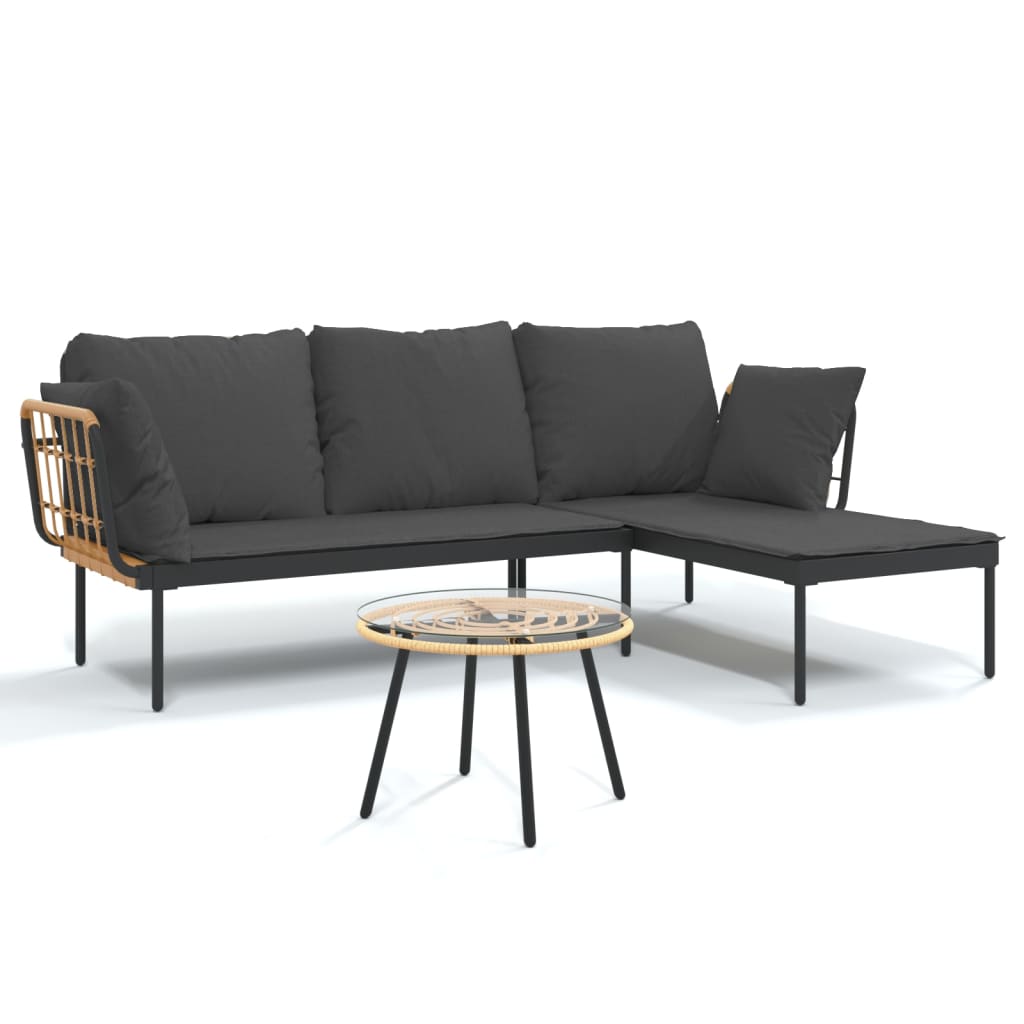 Set Salotto da Giardino 3pz con Cuscini Grigio Scuro Polyrattan
