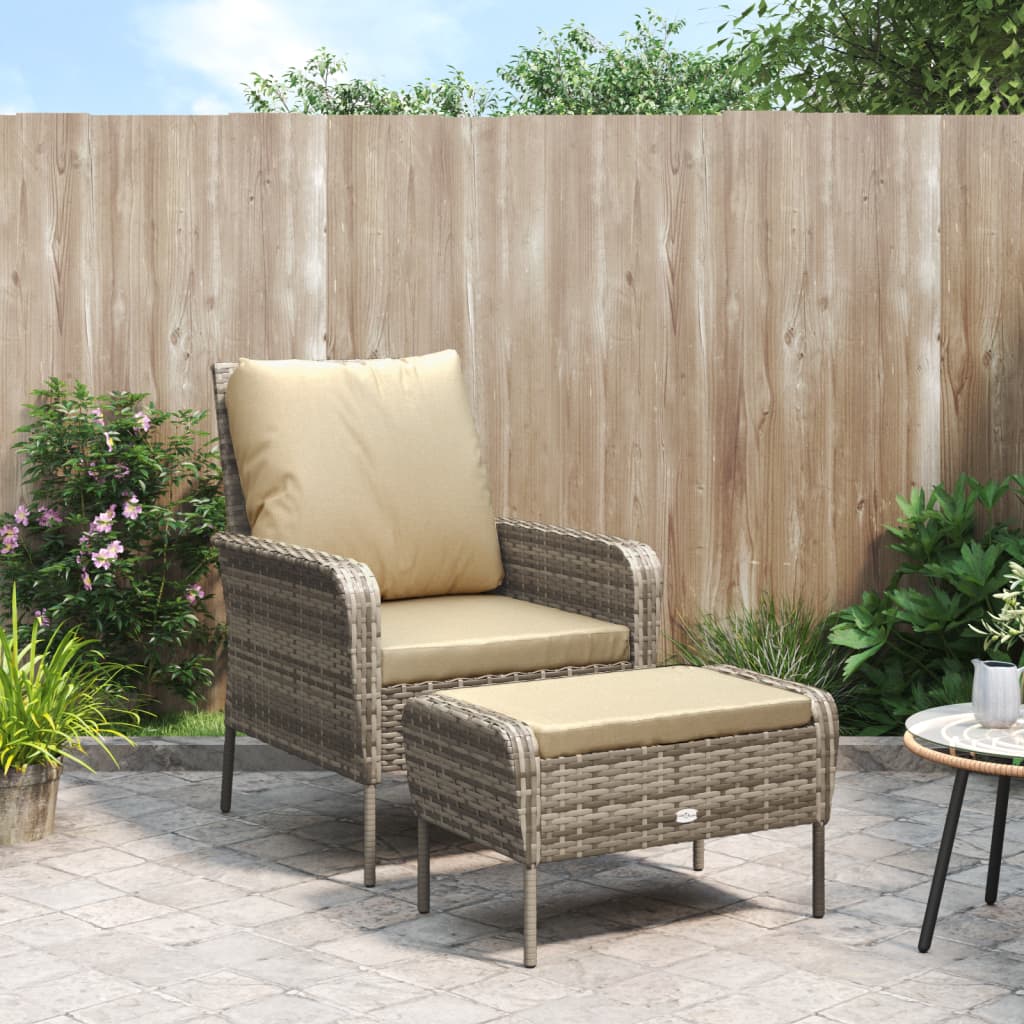 Poltrona da Giardino con Poggiapiedi Polyrattan Marrone Chiaro | homemem39