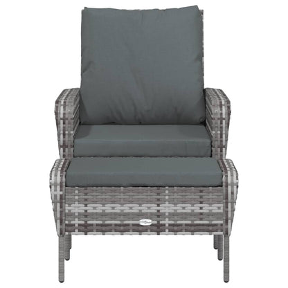 Poltrona da Giardino con Poggiapiedi Grigia in Polyrattan | homemem39