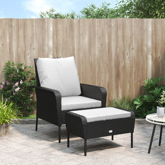 Poltrona da Giardino con Poggiapiedi in Polyrattan Nero | homemem39