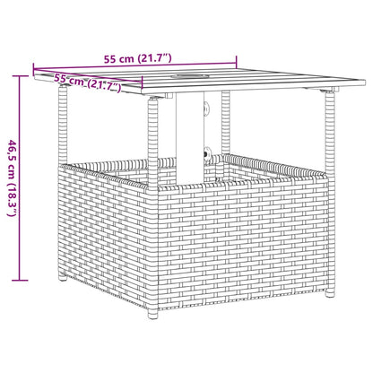 Tavolo Giardino Foro Ombrellone Marrone 55x55x46,5cm Polyrattan