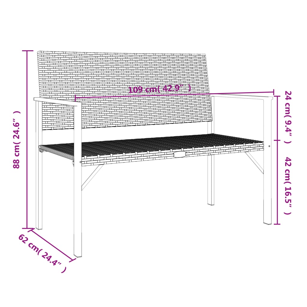 Panca da Giardino a 2 Posti in Polyrattan Nero | homemem39