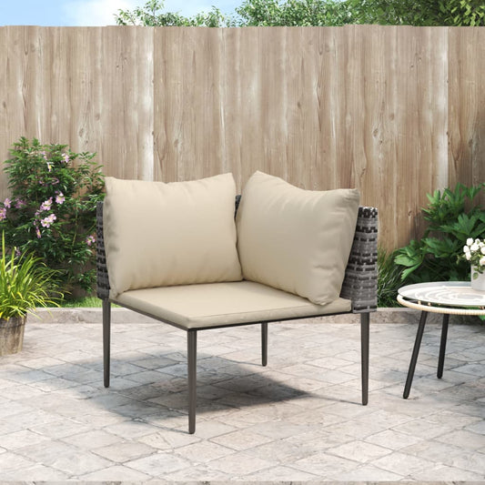 Divano Angolare da Giardino con Cuscini in Polyrattan Grigio | homemem39