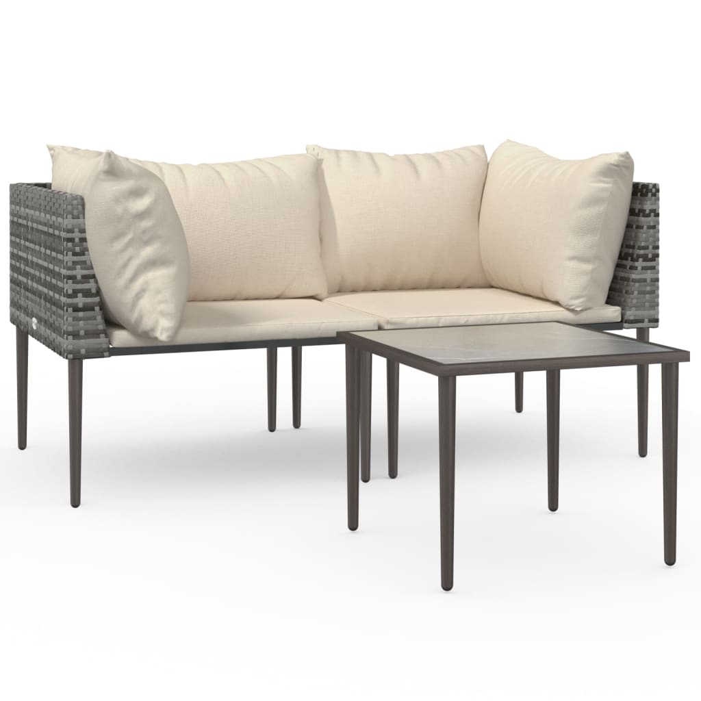 Set Divani da Giardino 3 pz con Cuscini in Polyrattan Grigio | homemem39