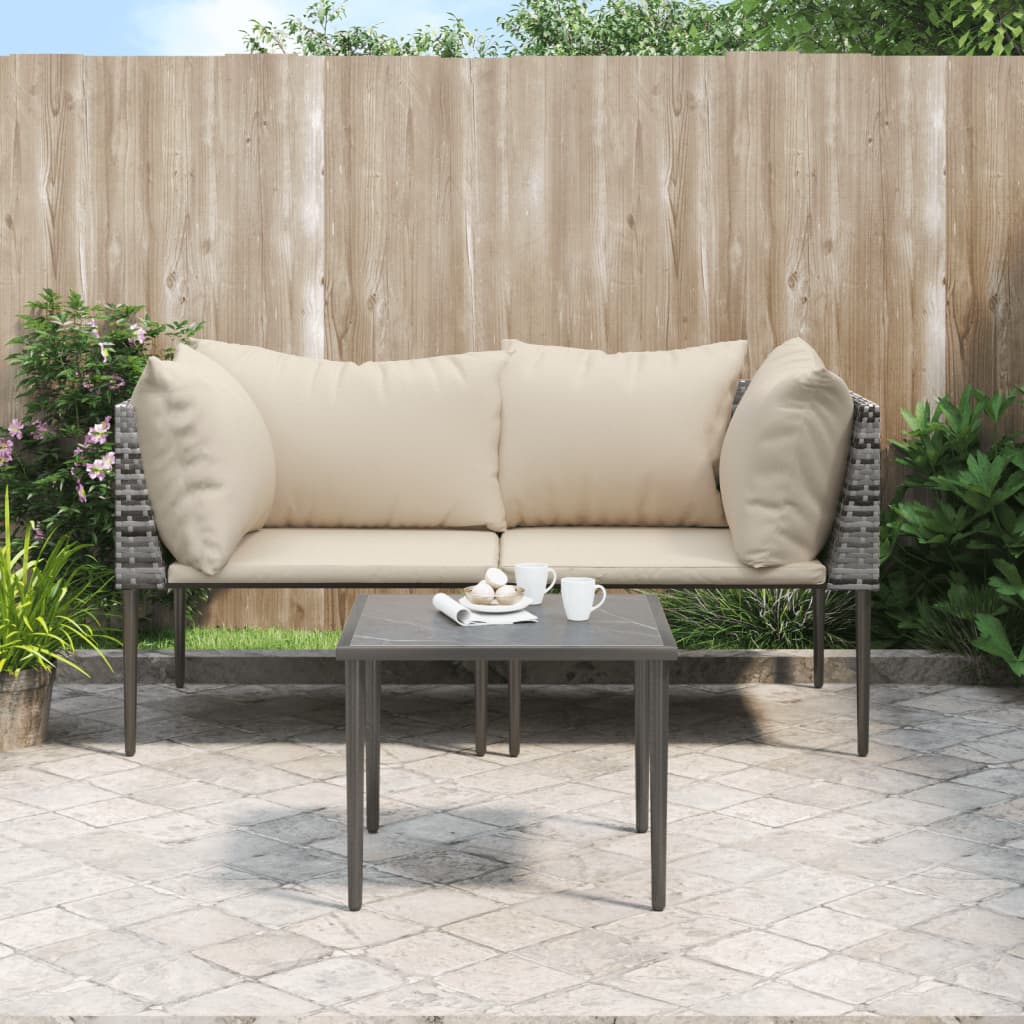 Set Divani da Giardino 3 pz con Cuscini in Polyrattan Grigio | homemem39