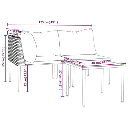 Set Divani da Giardino 3 pz con Cuscini in Polyrattan Grigio