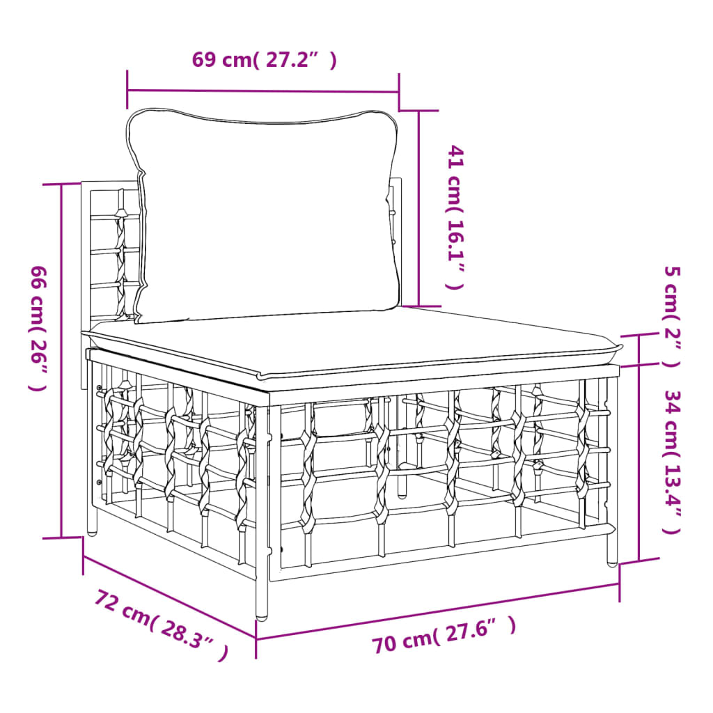 Divano Centrale da Giardino con Cuscini Polyrattan Grigio Scuro | homemem39