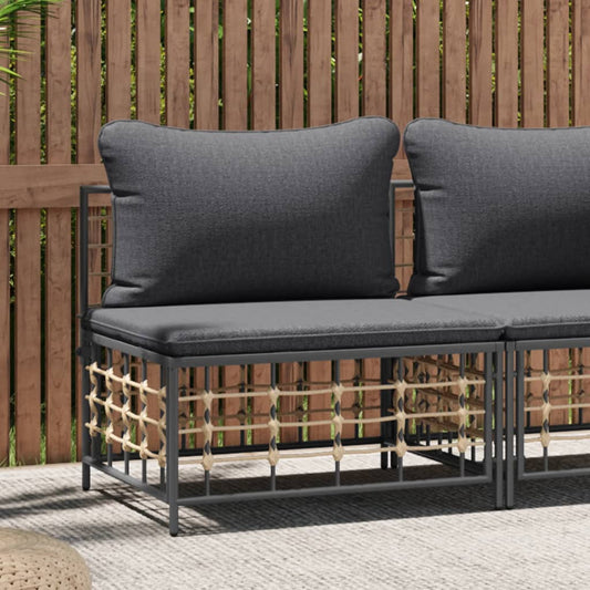 Divano Centrale da Giardino con Cuscini Polyrattan Grigio Scuro | homemem39
