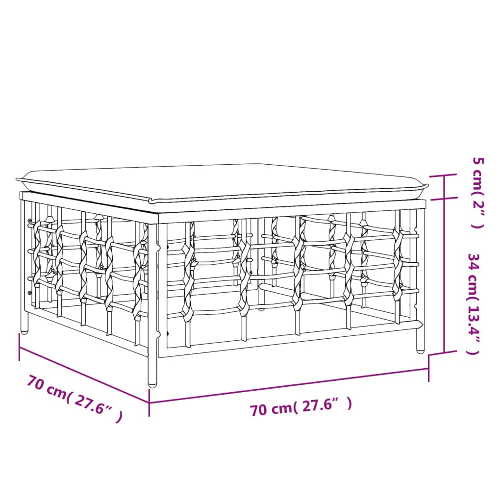 Poggiapiedi da Giardino con Cuscino in Polyrattan Grigio Scuro | homemem39