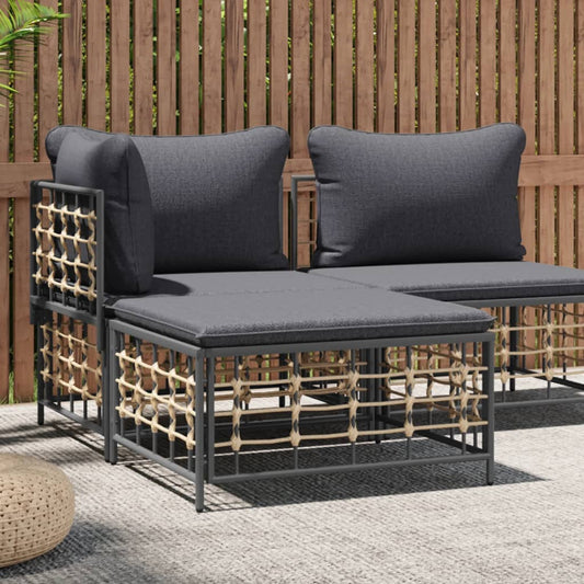 Poggiapiedi da Giardino con Cuscino in Polyrattan Grigio Scuro | homemem39
