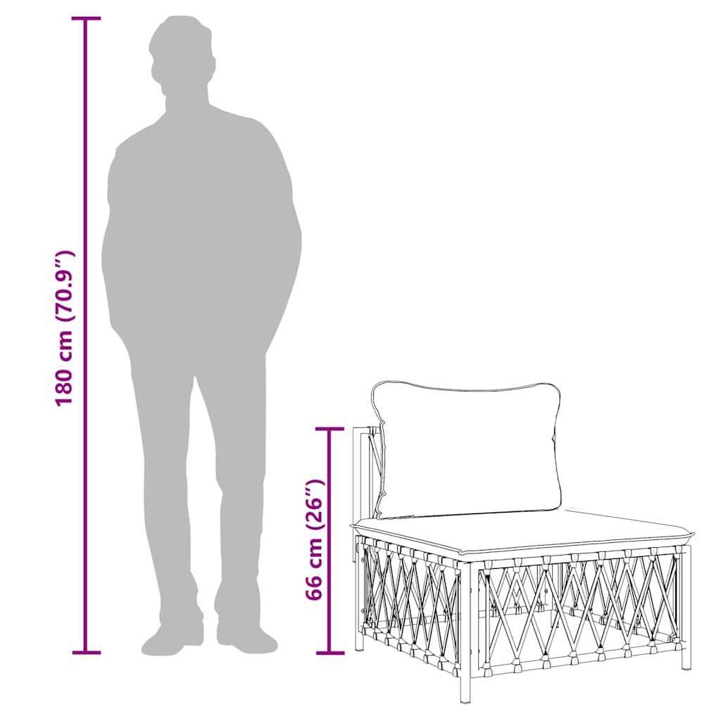 Divano Centrale Giardino con Cuscini Bianco Tessuto Intrecciato - homemem39