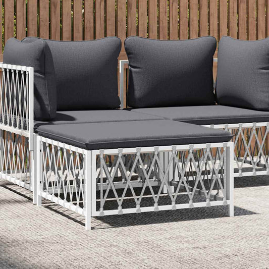Poggiapiedi da Giardino con Cuscino Bianco Tessuto Intrecciato | homemem39