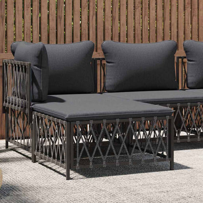 Poggiapiedi Giardino con Cuscino Antracite Tessuto Intrecciato | homemem39