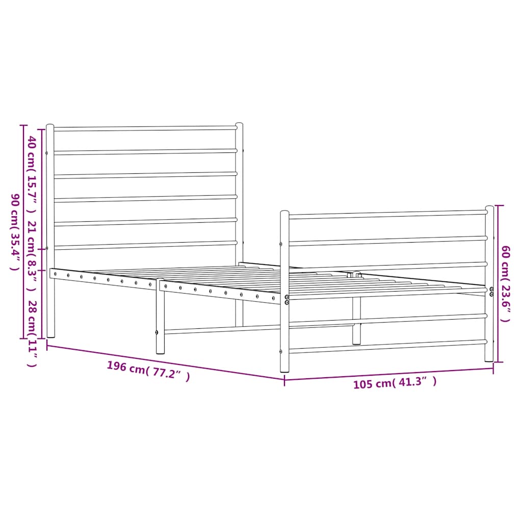 Giroletto con Testiera e Pediera Metallo Bianco 100x190 cm - homemem39