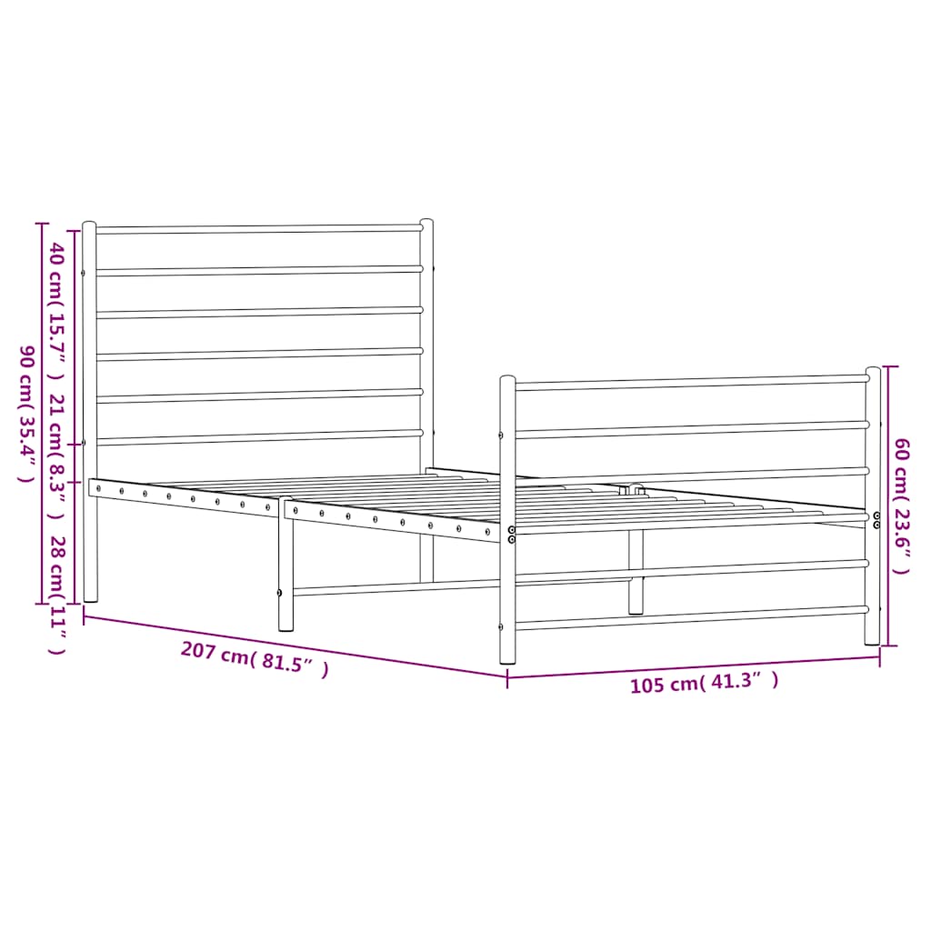 Giroletto con Testiera e Pediera Metallo Bianco 100x200 cm - homemem39