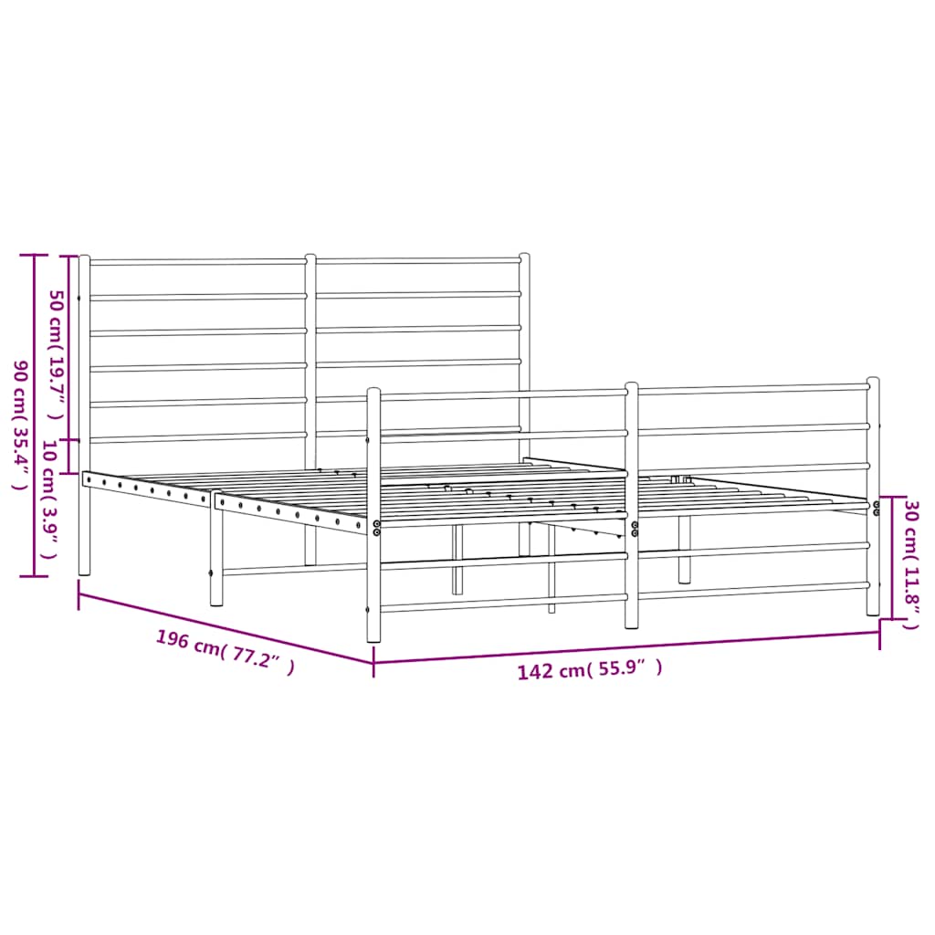 Giroletto con Testiera e Pediera Metallo Bianco 135x190 cm | homemem39