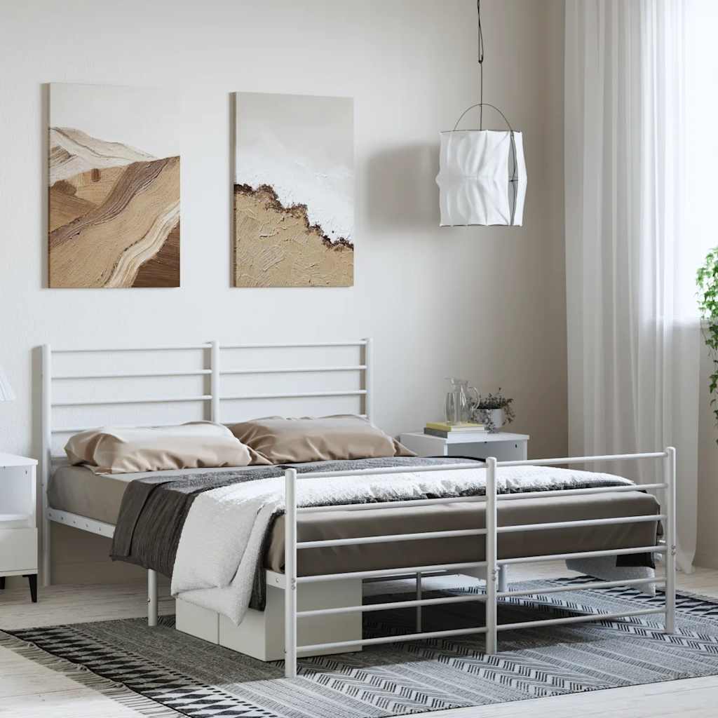 Giroletto con Testiera e Pediera Metallo Bianco 135x190 cm | homemem39
