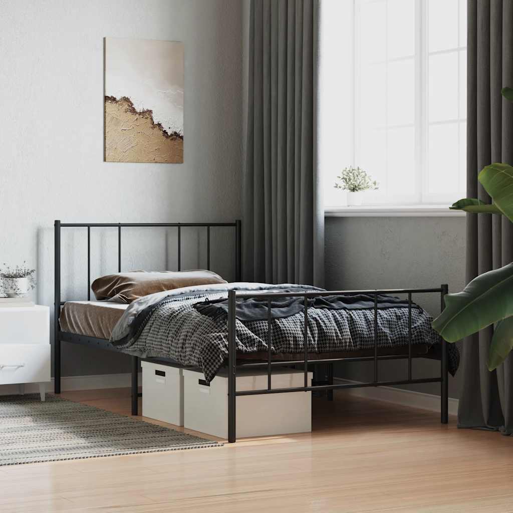 Giroletto con Testiera e Pediera Metallo Nero 75x190 cm | homemem39