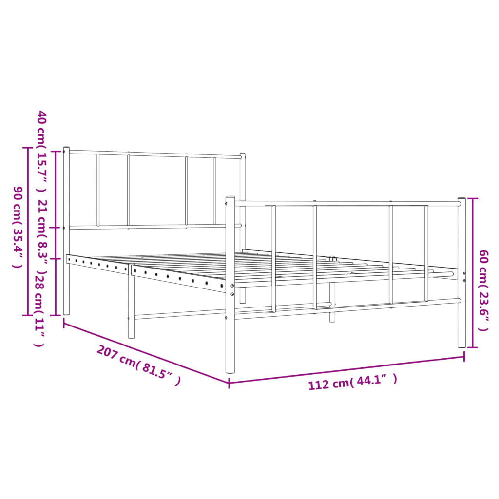 Giroletto con Testiera e Pediera Metallo Nero 107x203 cm | homemem39