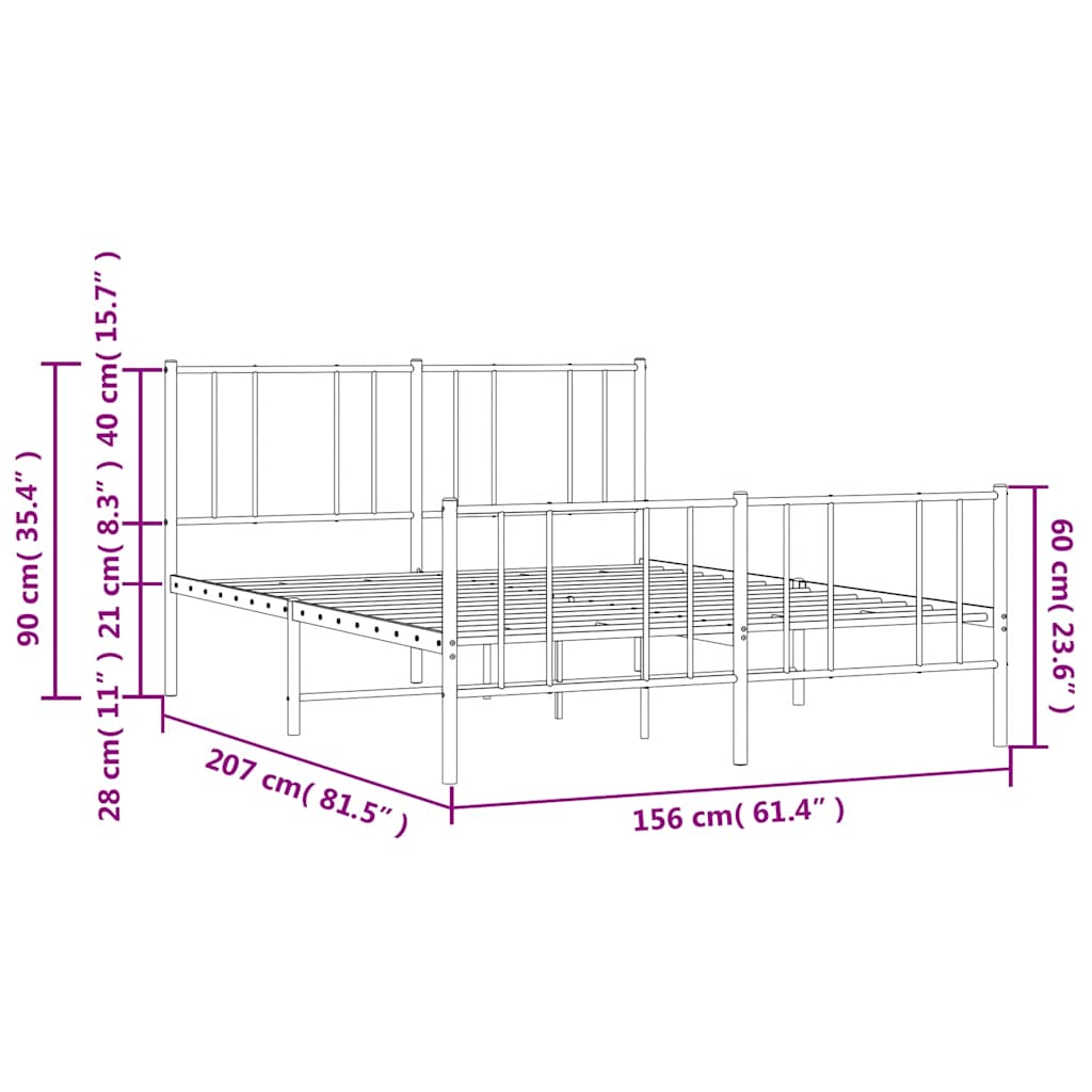Giroletto con Testiera e Pediera Metallo Nero 150x200 cm | homemem39