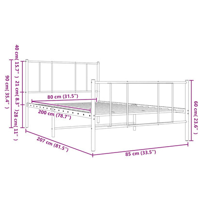 Giroletto con Testiera e Pediera Metallo Bianco 80x200 cm | homemem39