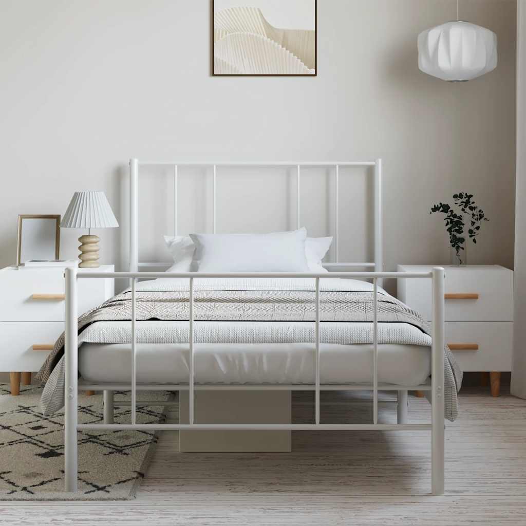 Giroletto con Testiera e Pediera Metallo Bianco 100x190 cm | homemem39