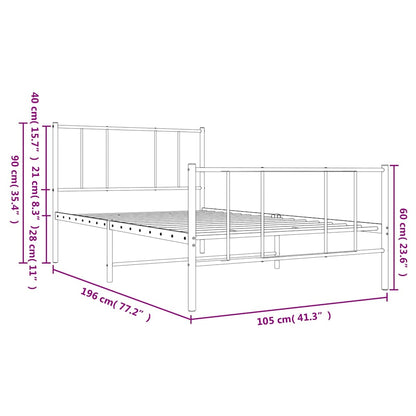 Giroletto con Testiera e Pediera Metallo Bianco 100x190 cm | homemem39