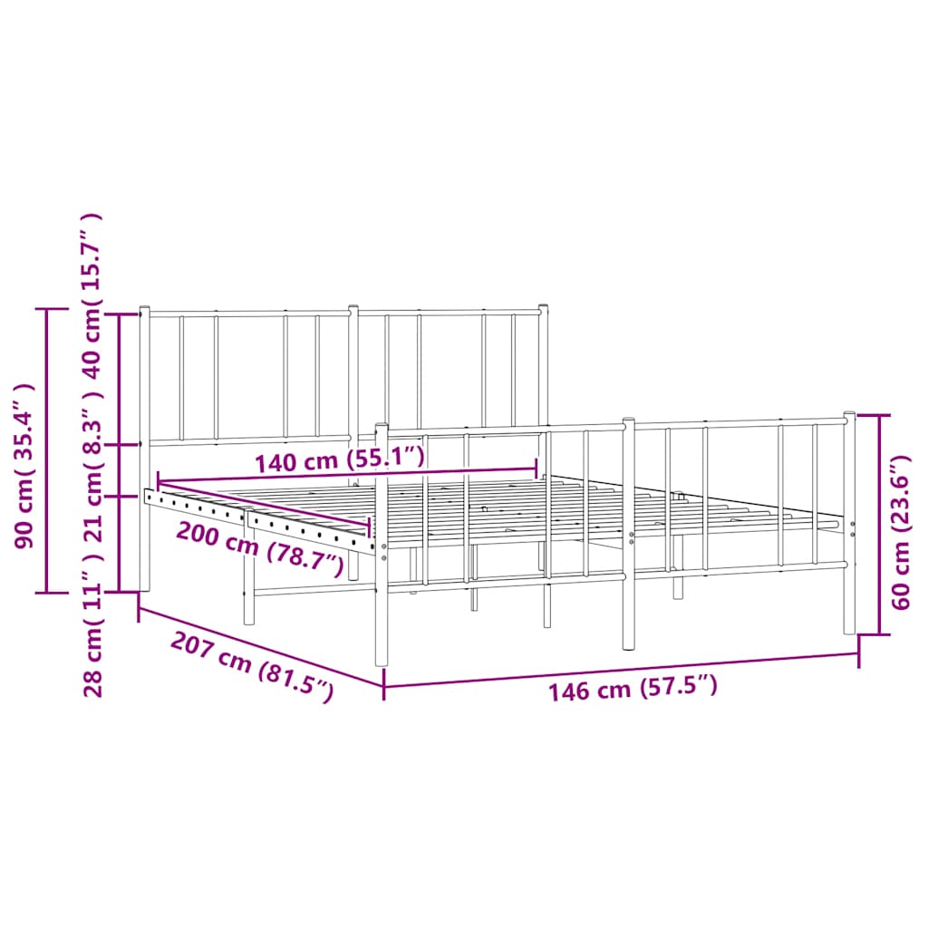 Giroletto con Testiera e Pediera Metallo Bianco 140x200 cm | homemem39