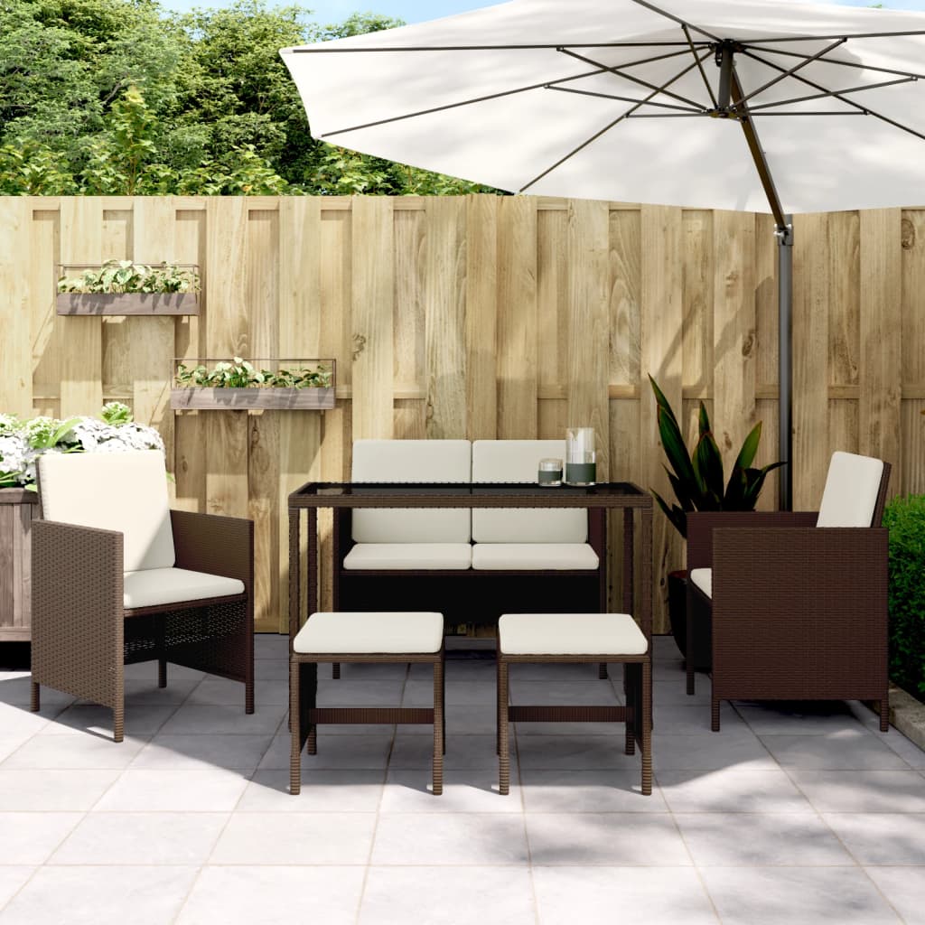 Set da Pranzo da Giardino 6pz con Cuscini in Polyrattan Marrone - homemem39