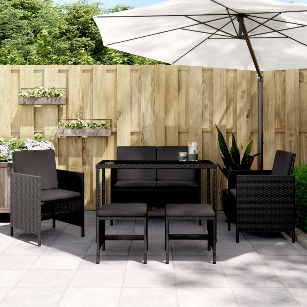 Set da Pranzo da Giardino 6 pz con Cuscini Nero in Polyrattan - homemem39