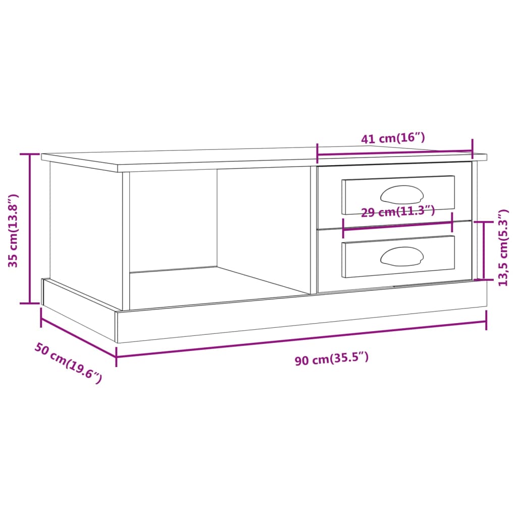 Tavolino da Salotto Bianco 90x50x35 cm in Legno Multistrato | homemem39
