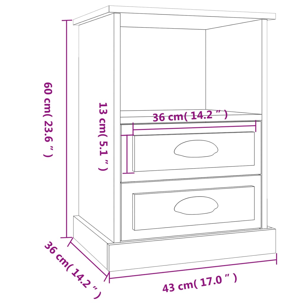Comodini 2 pz Rovere Sonoma 43x36x60 cm