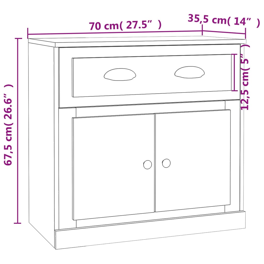 Credenza Bianca 70x35,5x67,5 cm in Legno Multistrato