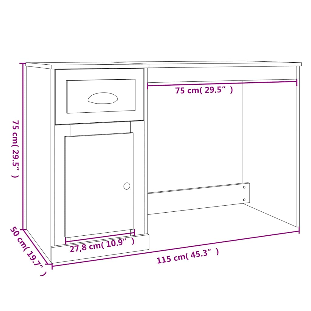 Scrivania Cassetto Rovere Fumo 115x50x75 cm Legno Multistrato - homemem39