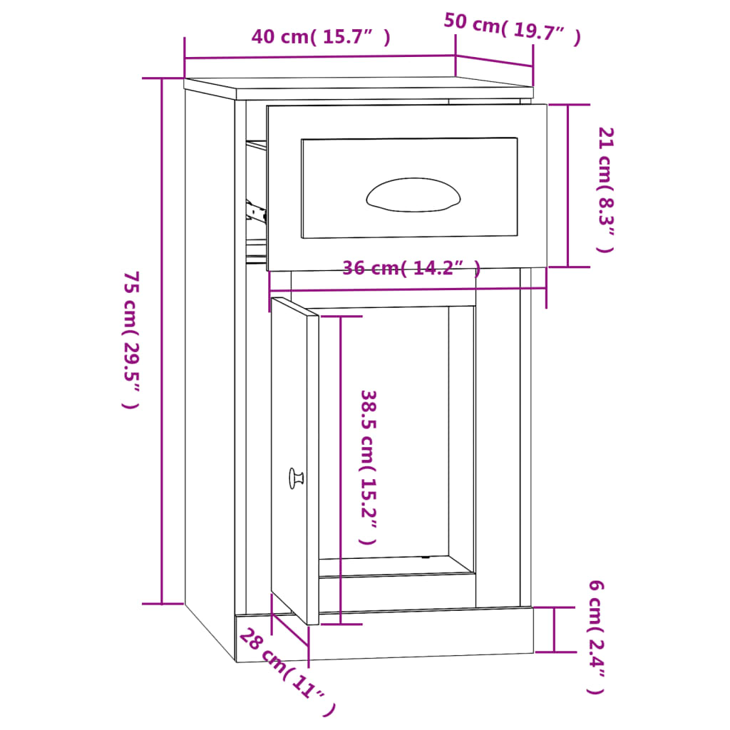 Mobiletto con Cassetto Bianco 40x50x75 cm in Legno Multistrato | homemem39