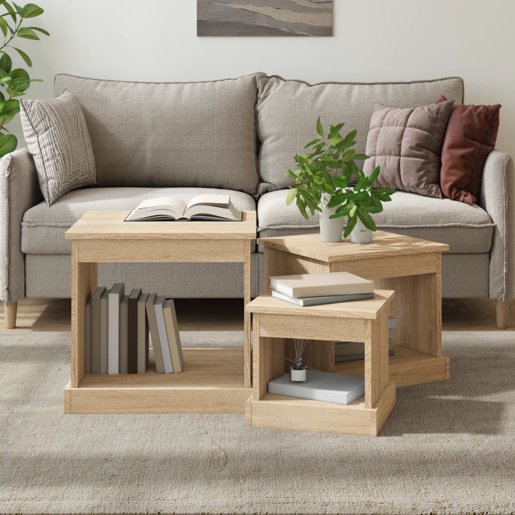 Tavolini da Salotto 3 pz Rovere Sonoma in Legno Multistrato | homemem39