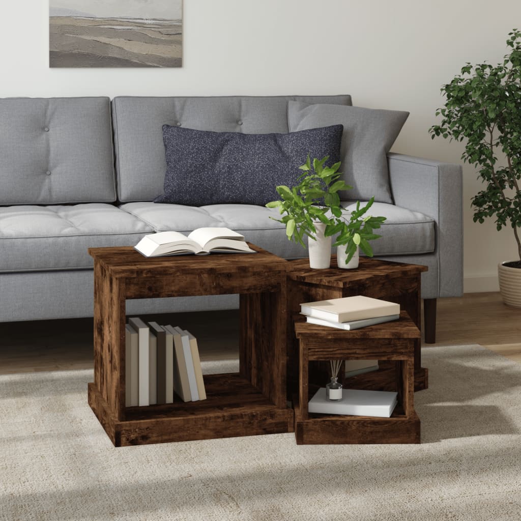 Tavolini da Salotto 3 pz Rovere Fumo in Legno Multistrato | homemem39