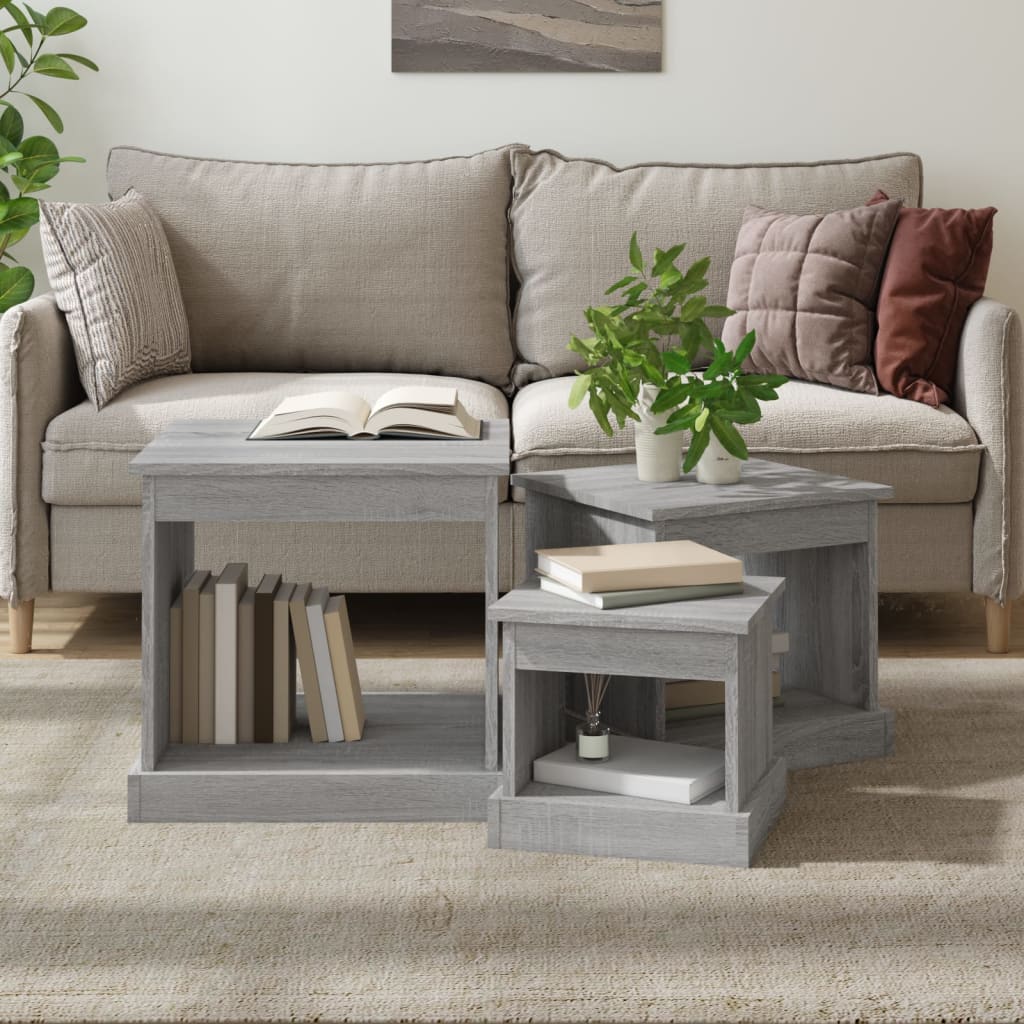 Tavolini da Salotto 3 pz Grigio Sonoma in Legno Multistrato | homemem39